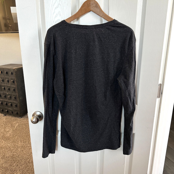h&m men's medium dark gray long sleeve fine cotton stretch basic crewneck tee - Picture 3 of 5